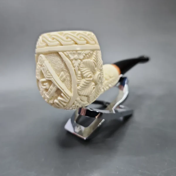 MBSD Meerschaum Deluxe Freemason Apple Block Meerschaum Pipe, Briar-Mortise, 9mm - Image 4