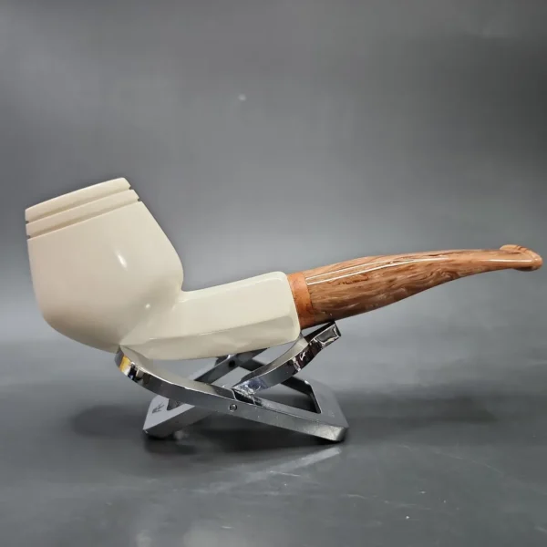 MBSD Meerschaum Deluxe Smooth Cutty Block Meerschaum Pipe, Briar-Mortise, 9mm - Image 4