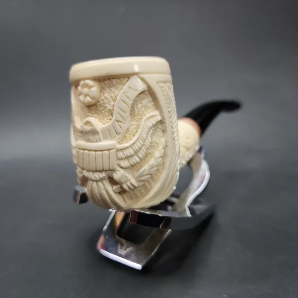 MBSD Meerschaum Deluxe US Seal Carved Block Meerschaum Pipe, Briar-Mortise, 9mm - Image 4