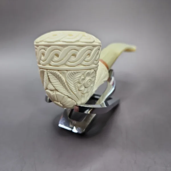 MBSD Meerschaum Deluxe Floral Rhodesian Block Meerschaum Pipe, Briar-Mortise, 9mm - Image 4