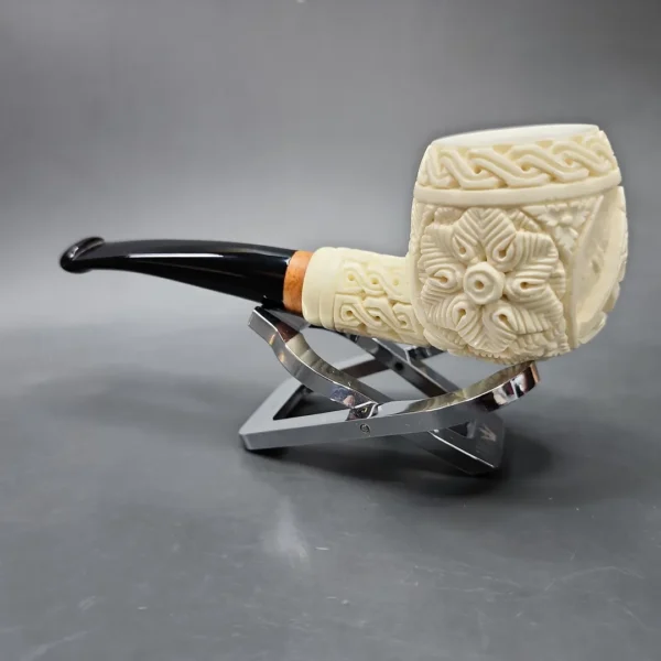 MBSD Meerschaum Deluxe Freemason Apple Block Meerschaum Pipe, Briar-Mortise, 9mm - Image 6