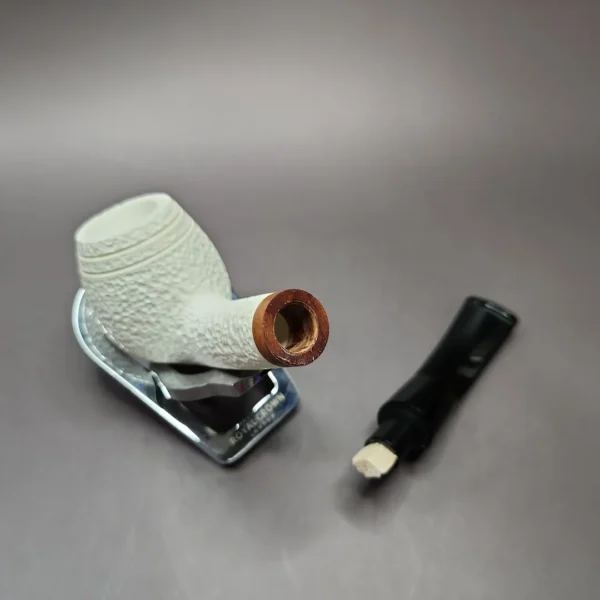 MBSD Meerschaum Deluxe Rusticated Apple Block Meerschaum Pipe, Briar-Mortise, 9mm - Image 8
