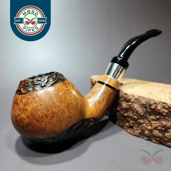 Viprati Partially Rusticated Brandy Estate Briar Pipe, 9mm, Italian Estates