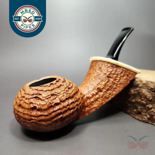 J Mouton Sandblasted Tomato w/ River Granite Handmade Briar Pipe, New