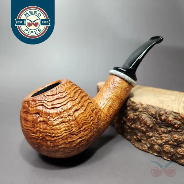 J Mouton Sandblasted Apple w/ Fossilized Whale Spine Handmade Briar Pipe, New