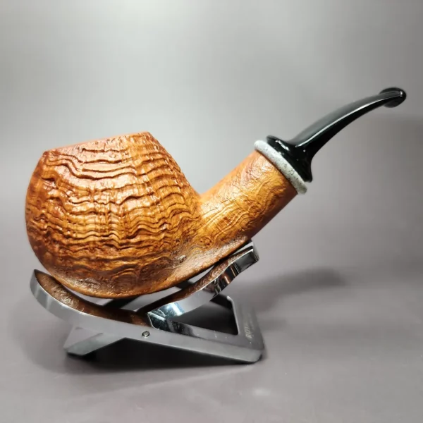 J Mouton Sandblasted Apple w/ Fossilized Whale Spine Handmade Briar Pipe, New - Image 3