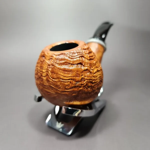 J Mouton Sandblasted Apple w/ Fossilized Whale Spine Handmade Briar Pipe, New - Image 4
