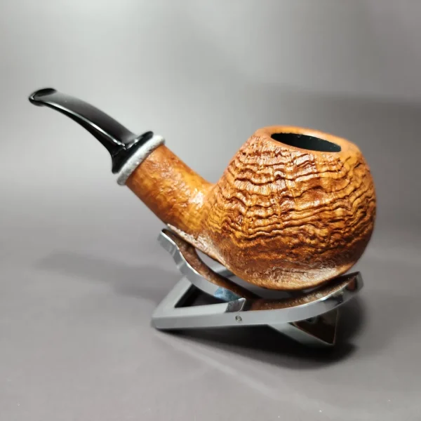 J Mouton Sandblasted Apple w/ Fossilized Whale Spine Handmade Briar Pipe, New - Image 5