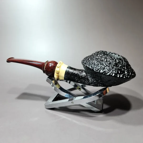 Pipe Tristan Granite Swedish Bulldog w/ Bamboo Handmade Briar Pipe, New - Image 6