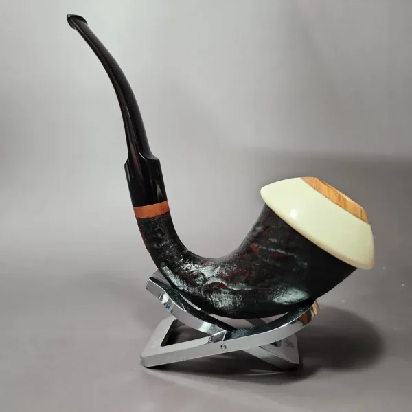 HS Studio Sandblasted Calabash w/ Olive Wood Estate Briar Pipe, Unsmoked - Image 7