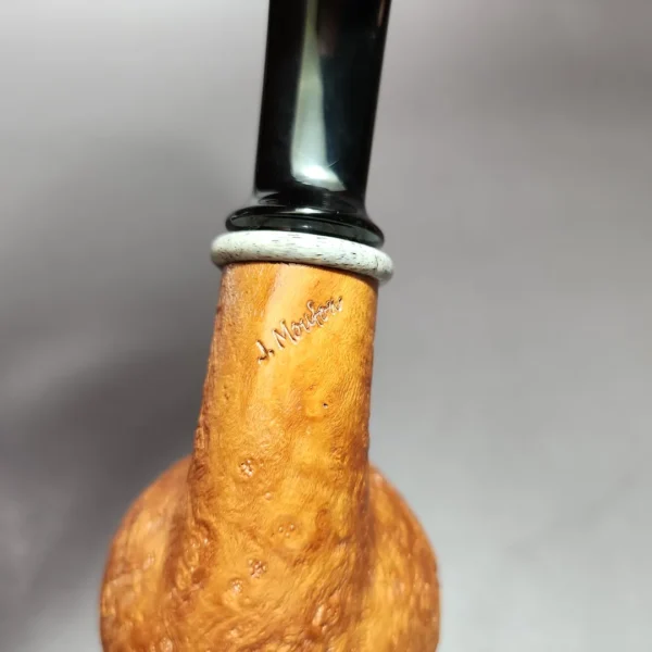 J Mouton Sandblasted Apple w/ Fossilized Whale Spine Handmade Briar Pipe, New - Image 9