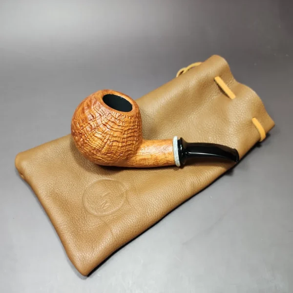 J Mouton Sandblasted Apple w/ Fossilized Whale Spine Handmade Briar Pipe, New - Image 12