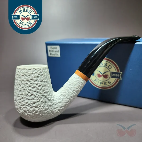 MBSD Meerschaum Deluxe Rusticated Bent Billiard Block Meerschaum Pipe, Briar-Mortise