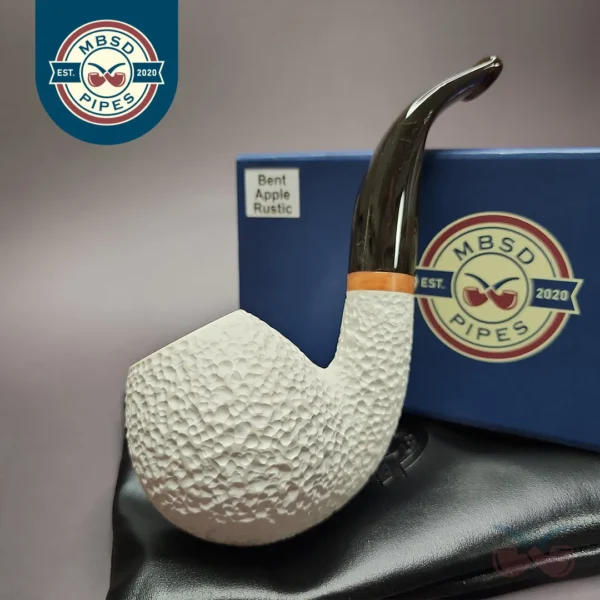 MBSD Meerschaum Deluxe Rusticated Bent Apple Block Meerschaum Pipe, Briar-Mortise
