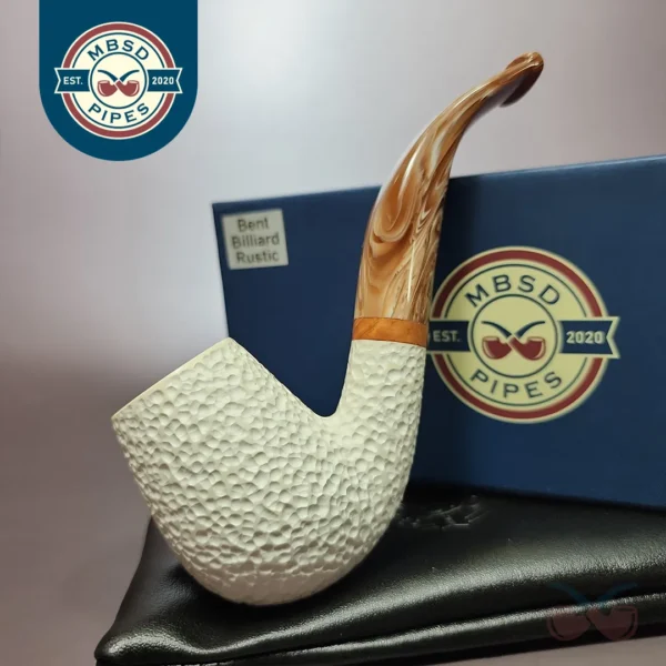 MBSD Meerschaum Deluxe Rusticated Bent Billiard Block Meerschaum Pipe Briar-Mortise