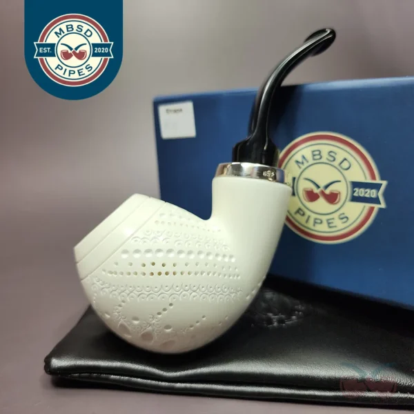 MBSD Meerschaum Silver Reverse Calabash Lattice Egg Block Meerschaum Pipe