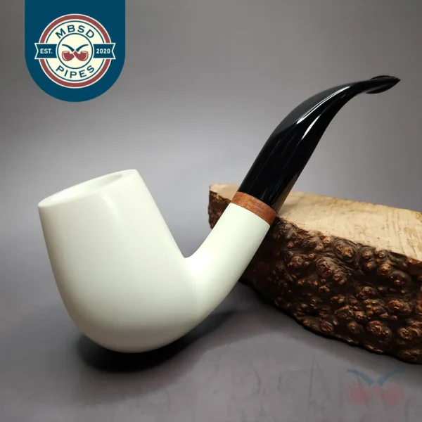 MBSD Meerschaum Deluxe Bent Billiard Block Meerschaum Pipe, Briar-Mortise