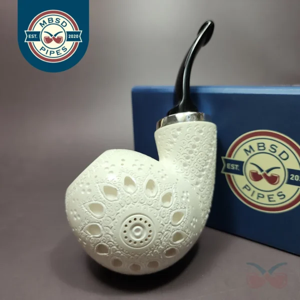 MBSD Meerschaum Silver Reverse Calabash Lattice Egg Block Meerschaum Pipe