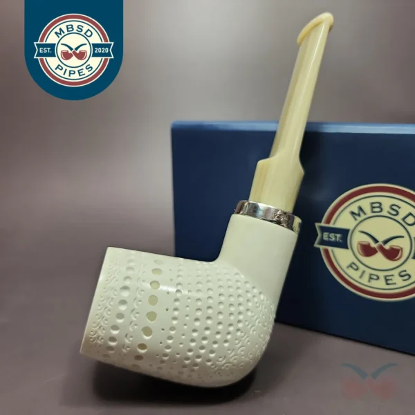 MBSD Meerschaum Silver Reverse Calabash Lattice Stack Block Meerschaum Pipe