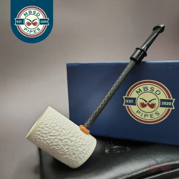 MBSD Meerschaum Deluxe Rusticated Poker Block Meerschaum Pipe, Briar-Mortise