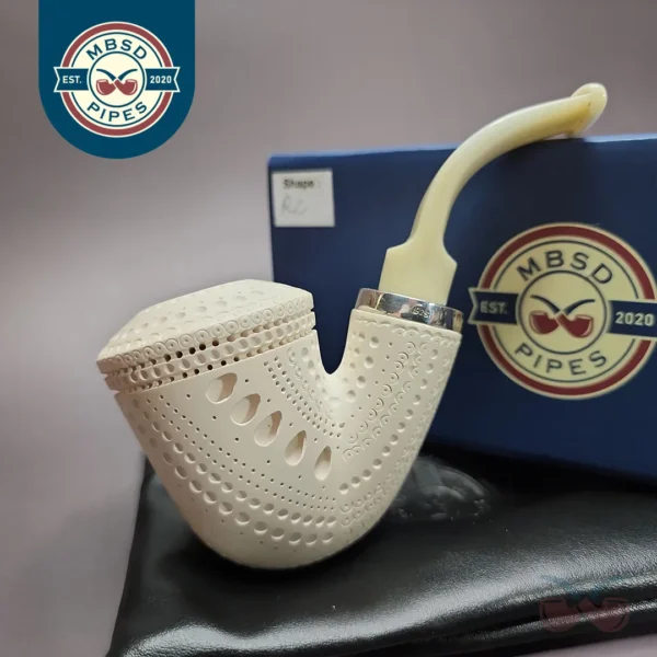 MBSD Meerschaum Silver Reverse Calabash Rhodesian Block Meerschaum Pipe, New