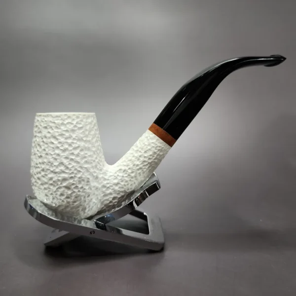 MBSD Meerschaum Deluxe Rusticated Bent Billiard Block Meerschaum Pipe, Briar-Mortise - Image 3