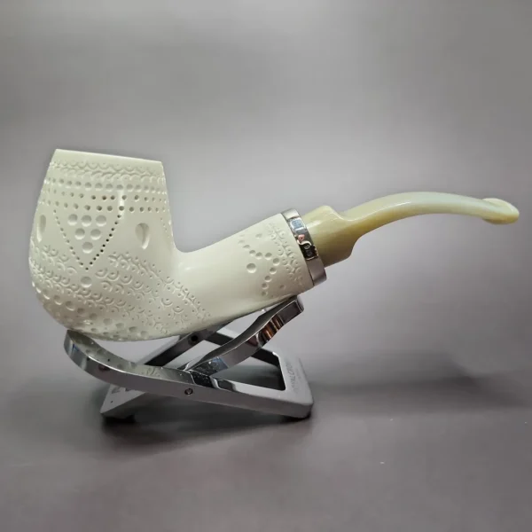 MBSD Meerschaum Silver Lattice Reverse Calabash Brandy Block Meerschaum Pipe - Image 3