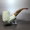 MBSD Meerschaum Deluxe Rusticated Bent Billiard Block Meerschaum Pipe Briar-Mortise - Image 3