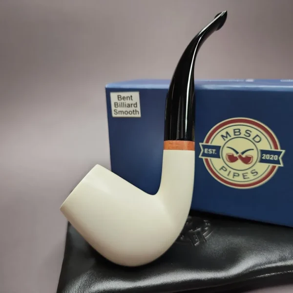 MBSD Meerschaum Deluxe Bent Billiard Block Meerschaum Pipe, Briar-Mortise - Image 3