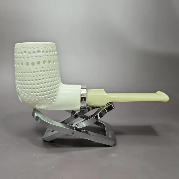 MBSD Meerschaum Silver Reverse Calabash Lattice Stack Block Meerschaum Pipe - Image 3