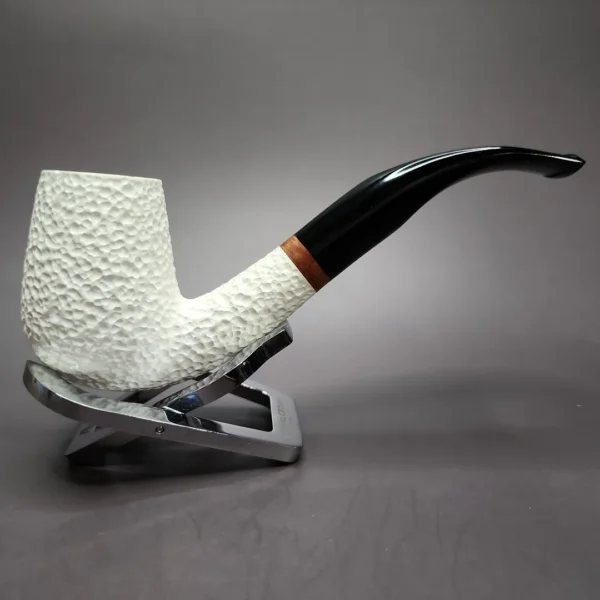 MBSD Meerschaum Deluxe Rusticated "LC" Billiard Block Meerschaum Pipe, Briar-Mortise - Image 3