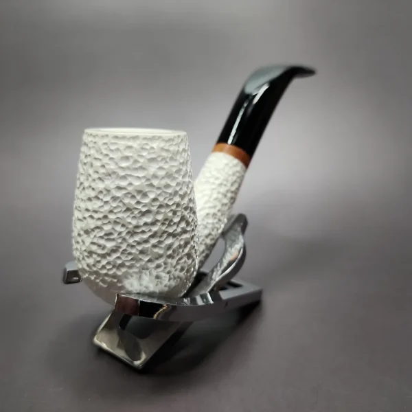 MBSD Meerschaum Deluxe Rusticated Bent Billiard Block Meerschaum Pipe, Briar-Mortise - Image 4