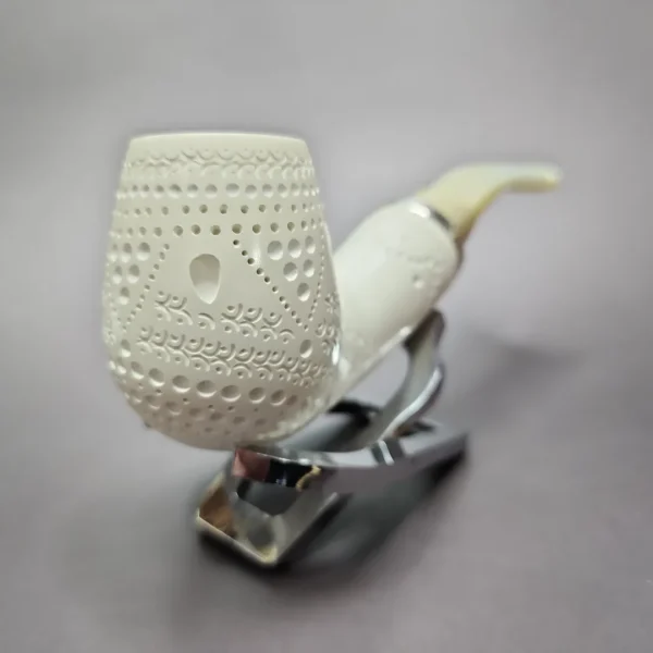MBSD Meerschaum Silver Lattice Reverse Calabash Brandy Block Meerschaum Pipe - Image 4