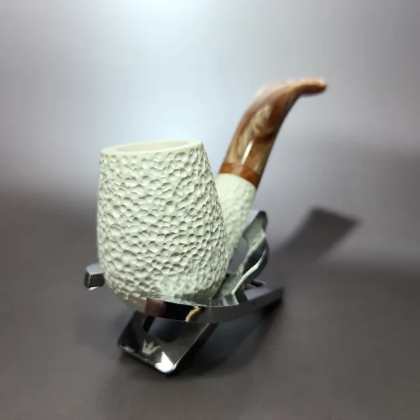 MBSD Meerschaum Deluxe Rusticated Bent Billiard Block Meerschaum Pipe Briar-Mortise - Image 4