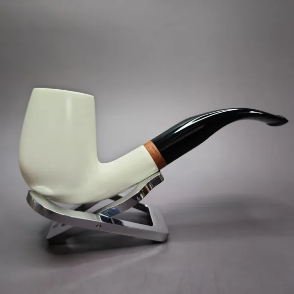 MBSD Meerschaum Deluxe Bent Billiard Block Meerschaum Pipe, Briar-Mortise - Image 4