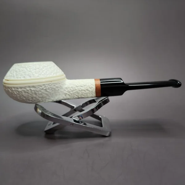 MBSD Meerschaum Deluxe Rusticated Squat Rhodesian Block Meerschaum Pipe, Briar-Mortise - Image 4