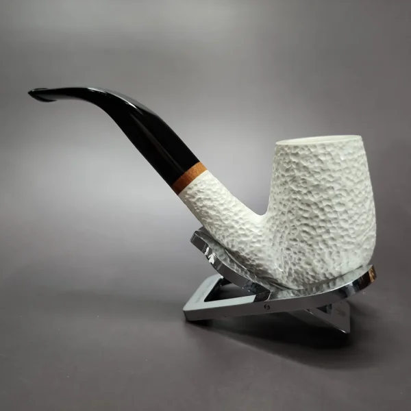 MBSD Meerschaum Deluxe Rusticated Bent Billiard Block Meerschaum Pipe, Briar-Mortise - Image 5