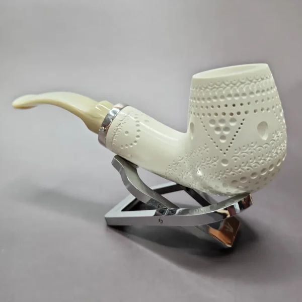 MBSD Meerschaum Silver Lattice Reverse Calabash Brandy Block Meerschaum Pipe - Image 5