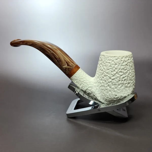 MBSD Meerschaum Deluxe Rusticated Bent Billiard Block Meerschaum Pipe Briar-Mortise - Image 5
