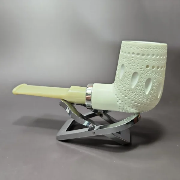 MBSD Meerschaum Silver Reverse Calabash Lattice Stack Block Meerschaum Pipe - Image 5