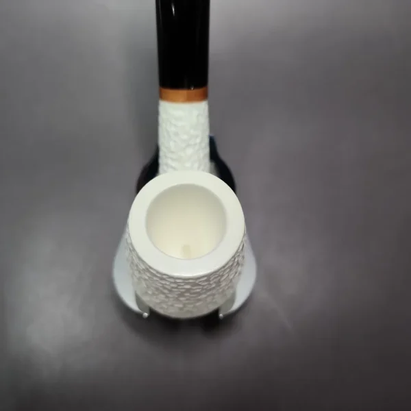 MBSD Meerschaum Deluxe Rusticated Bent Billiard Block Meerschaum Pipe, Briar-Mortise - Image 6