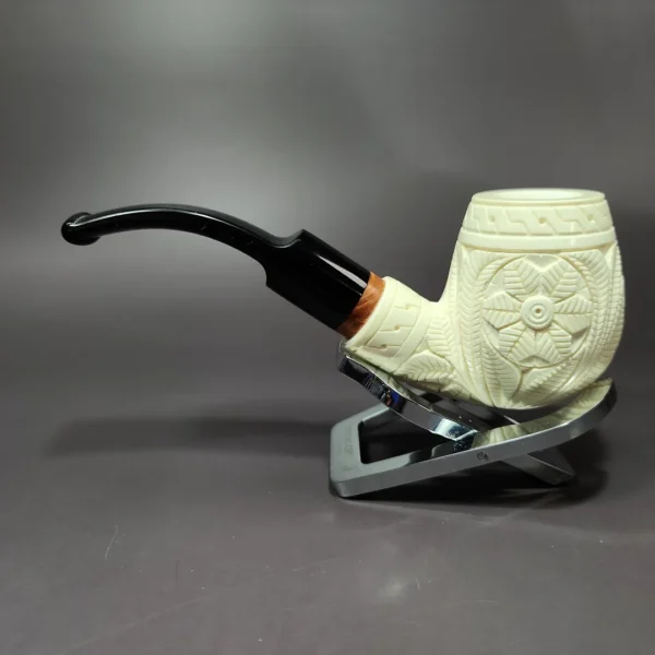 MBSD Meerschaum Deluxe Floral Brandy Block Meerschaum Pipe, Briar-Mortise, 9mm - Image 6
