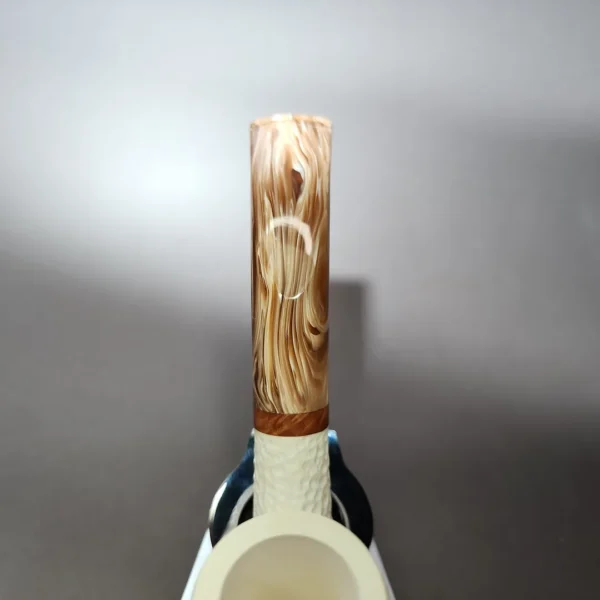 MBSD Meerschaum Deluxe Rusticated Bent Billiard Block Meerschaum Pipe Briar-Mortise - Image 7