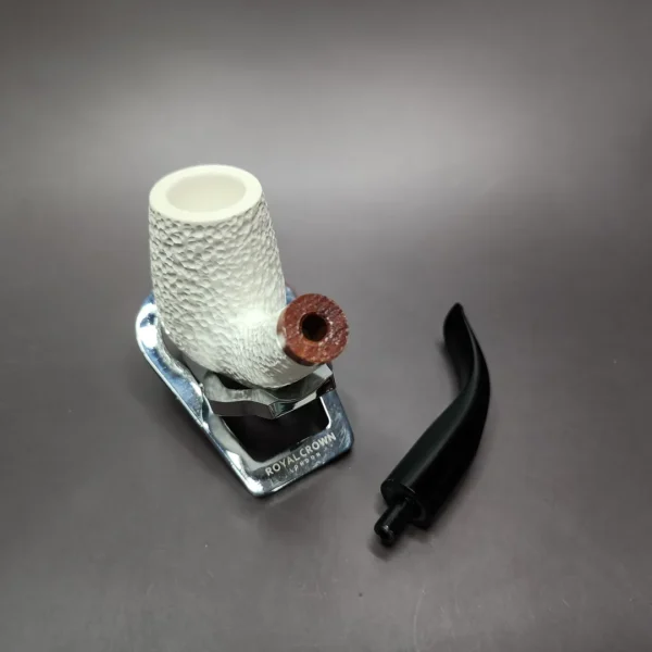 MBSD Meerschaum Deluxe Rusticated Bent Billiard Block Meerschaum Pipe, Briar-Mortise - Image 9