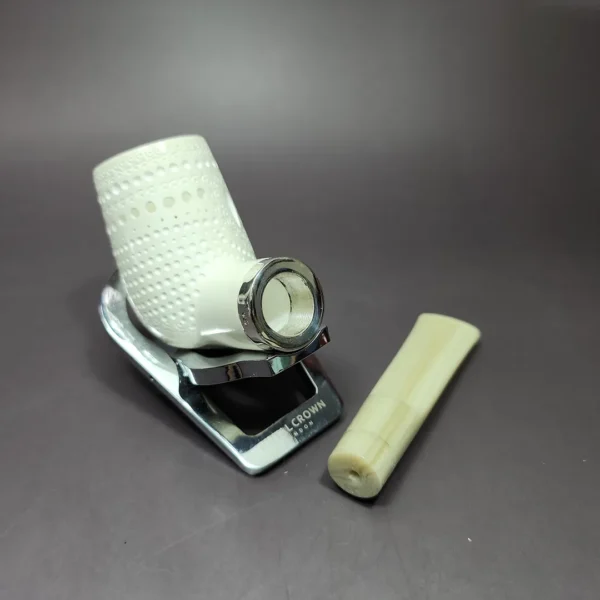 MBSD Meerschaum Silver Reverse Calabash Lattice Stack Block Meerschaum Pipe - Image 10