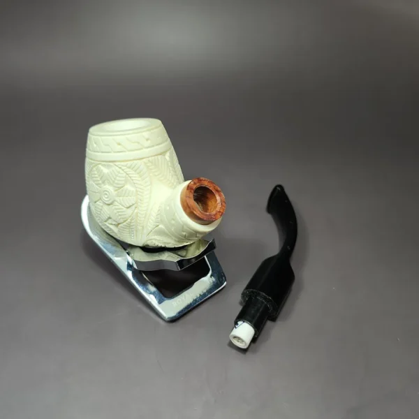 MBSD Meerschaum Deluxe Floral Brandy Block Meerschaum Pipe, Briar-Mortise, 9mm - Image 10