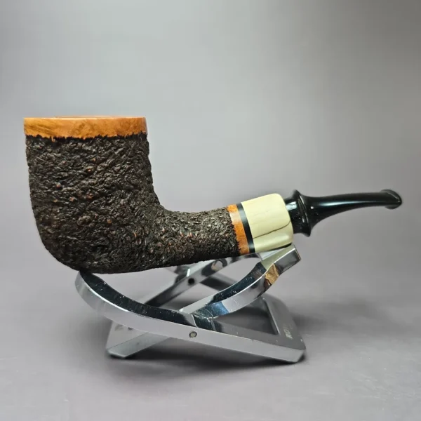 Preston Rogers Rusticated Billiard w/ Spalted Boxwood Handmade Briar Pipe, New - Image 3