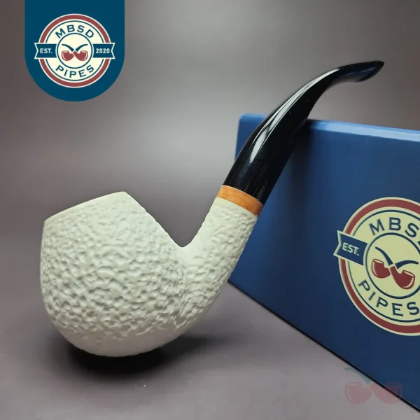 MBSD Meerschaum Deluxe Rusticated Brandy Block Meerschaum Pipe, Briar-Mortise