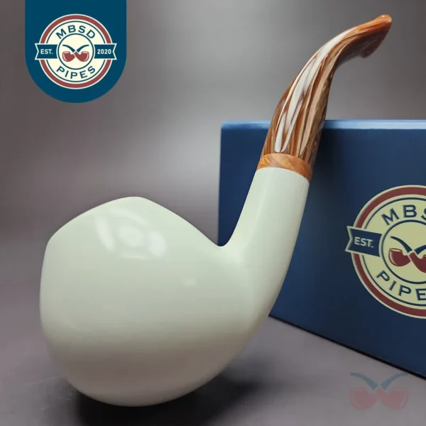 MBSD Meerschaum Deluxe XL Smooth Brandy Block Meerschaum Pipe, Briar-Mortise