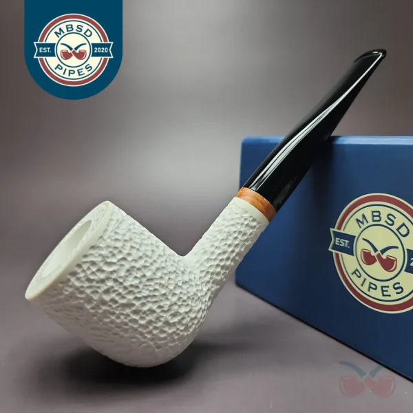 MBSD Meerschaum Deluxe Rusticated Large Billiard Block Meerschaum Pipe, Briar-Mortise